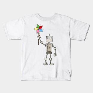 Rainbow Pinwheel Robot Kids T-Shirt